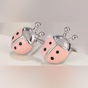 Pink and Silver Ladybug Earrings